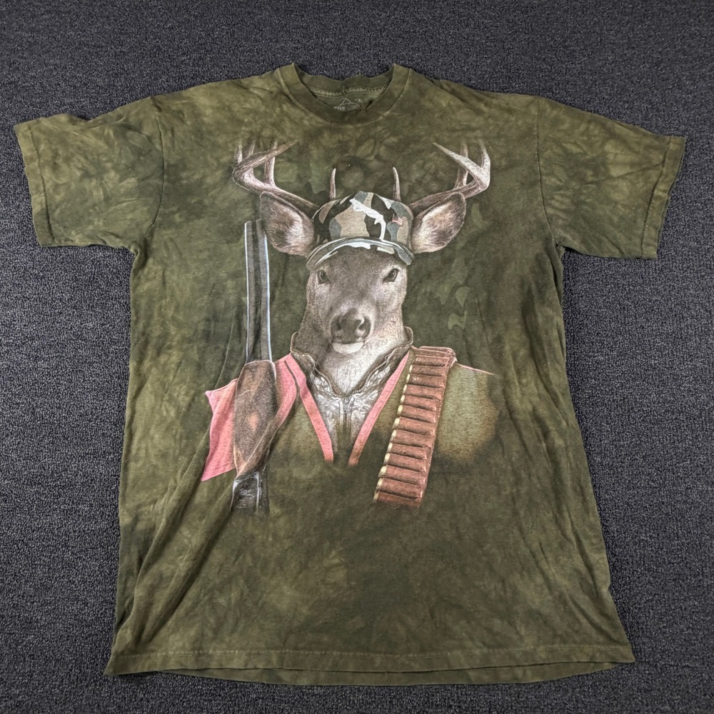The Mountain T-Shirt Mens XL Deer Hunter Graphic Green Tie Dye EUC
